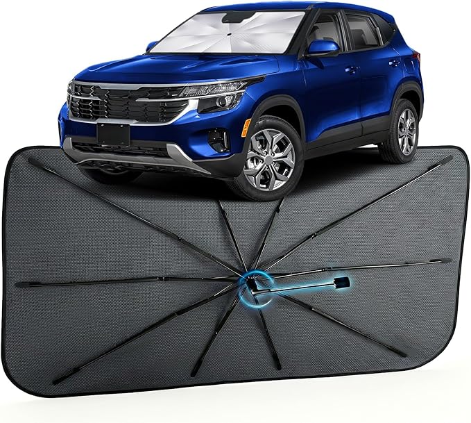 Car Windshield Sun Shade for KIA Seltos 2021-2026 –[Reflective Coated Fabric] Sunshade Umbrella for Front Window, Car Shades Sun Visor Keep Car Cool and Protects Interior, 1:1 Exact Fit