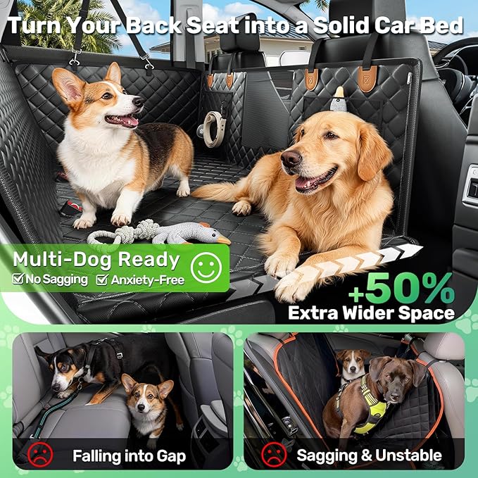 Zanch Heavy-Duty Dog Car Seat Cover, Flat Solid Back Seat Extender for Multi Large Dogs, Hard-Base Supports 450 lb, Waterproof Scratchproof Hammock Protector, Standard for Cars, SUV, Trucks, Orange