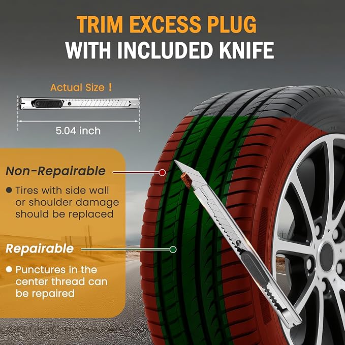 ORCISH Heavy Duty Tire Plug Kit - 98pcs All-in-One Universal Tire Repair Kit for Tubeless Flats, Emergency Tire Patch Kit for Car, Truck, SUV, ATV, Motorcycle, Trailer & RV