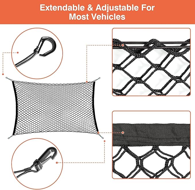 Car Dog Barrier Net for Toyota Sequoia 2007-2020, Easy to Install and Remove,with Flexible Bungee Cords Adjustable,Dual Layer Safety Net,Pet Restraint