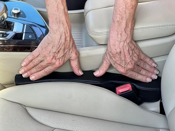 Patented Car Seat Gap Filler and Insert - As Seen On TV - Block The Gap Between The Seat and Center Console - Universal Fit Car Truck SUV - Set of 2 (Black Leather)