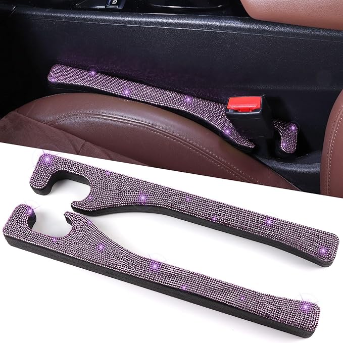 Briwill Purple Car Seat Gap Filler, Set of 2 Handmade Crystal Rhinestone Diamond Purple Gap Filler for Car SUV Truck Purple Bling Car Accessories for Women(Purple)