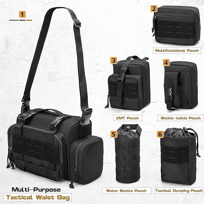 HODRANT 6 Pack Tactical Car Seat Back Organizer, Universal Vehicle Panel Storage Bag with 6 Detachable Molle Pouch Fits for Truck, Pickup, SUV, Bag Only