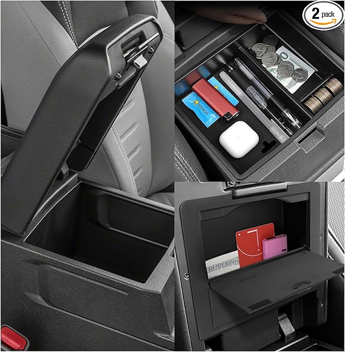 YOJOJOCO 2PCS Center Console Organizer Compatible with Toyota Tacoma 2024 2025 2026 Accessories Armrest Hidden Secondary Storage Box Handrail Platform Storage