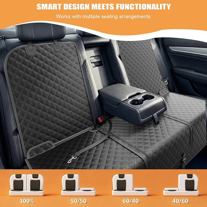 Dog Car Seat Cover for Back Seat, Waterproof Back Seat Cover with Zippered Armrest Access, Non Slip Rear Bench Cover for Cars SUVs - 52W