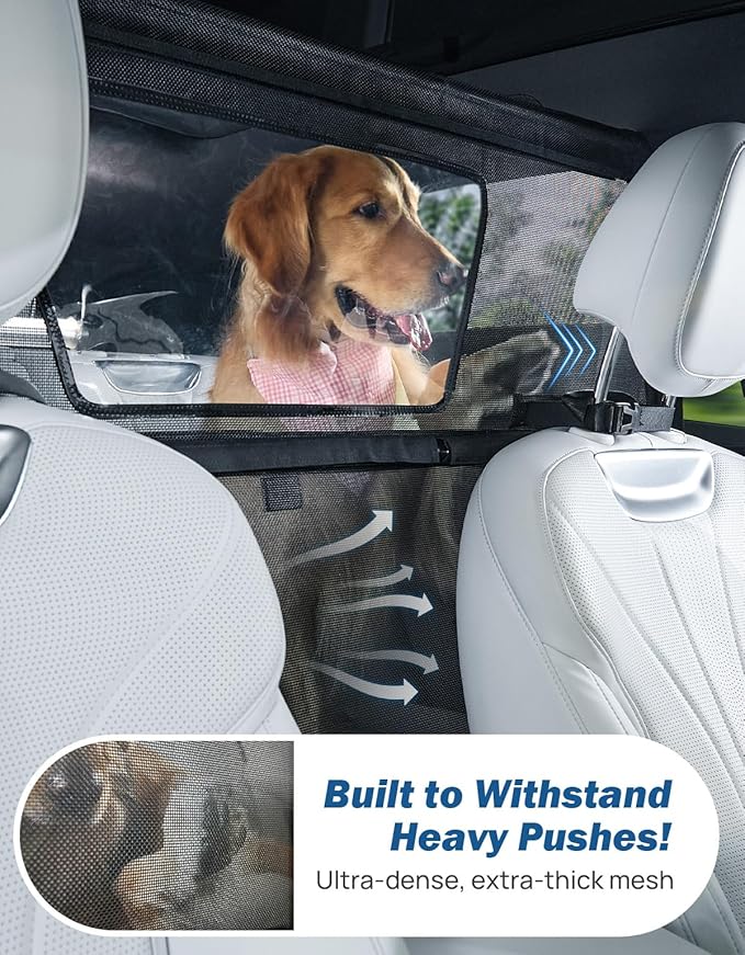 JOYTUTUS 56" Wide Dog Car Barrier with Visual Window, Car Barrier for SUV Escape-Proof, Net for Behind Front Seats, Vehicle Gate for Dog Safety and Travel, Ideal for Sedans SUVs Trucks
