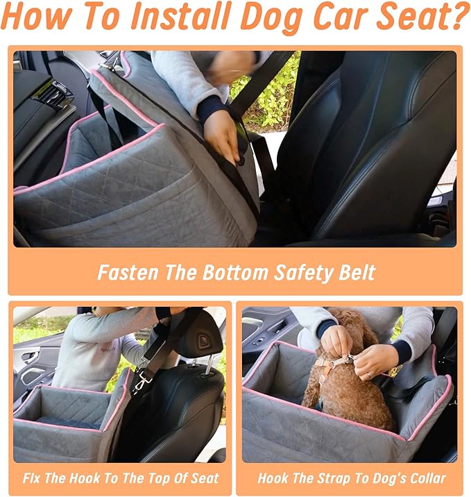 Dog Car Seat for Medium Sized Dogs 30 lbs, Safety Dog Booster Seat for Small Dogs with Secure Safe Buckles & Clip-On Leash, Soft Waterproof Washable Travel Doggy Car Seat with Storage Pockets(Gray)