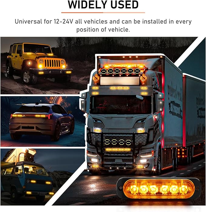 SEISSO 12-Pack 6 LED Sync Feature Amber Strobe Lights Vehicles Trucks Emergency Strobe Lights Kit 12V -24V Warning Hazard Flash Strobe Lights Bar Grill Grille Surface Mount Super Bright Waterproof