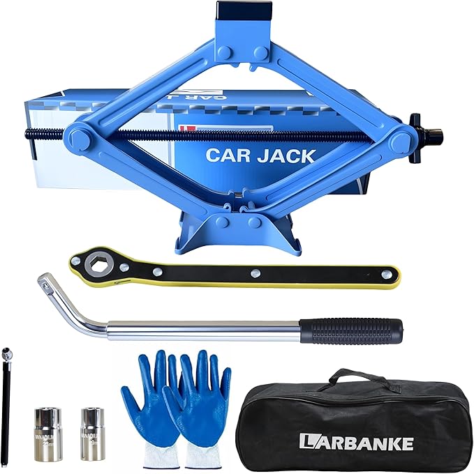 LARBANKE Car Jack Kit, 2.5 Ton (5511lbs), 16.5'' Portable Non-Slip Scissor Lift Jacks, Car Jack 8 Piece Set with Ratchet and Tire Replacement Kit for Sedan, MPV, SUV