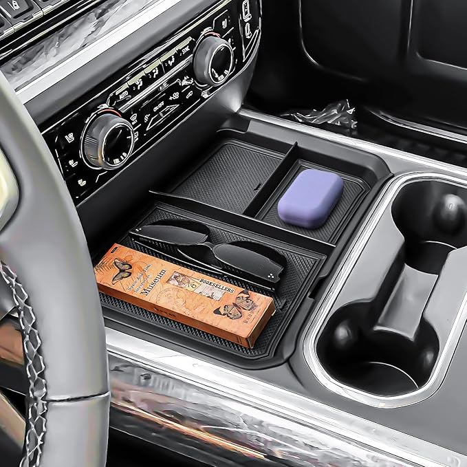 EDBETOS Front Center Console Organizer Tray for 2024 2025 2026 Chevy Silverado 2500HD/3500HD Console Compartment Cover Insert Hidden Organizer (Full Console w/Bucket Seats Only ! Not for Sierra!)