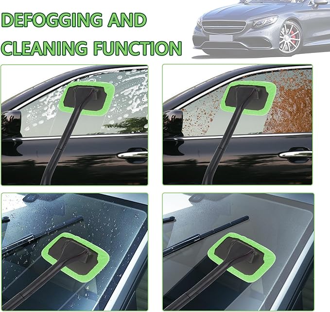 OFBAND Car Window Cleaner Tool Kit,Microfiber Car Windshield Cleaner Inside with 4PCS Soft Reusable Cloth Cover,Universal Removable Car Glass Cleaner Tool Kit Car Cleaning Tools