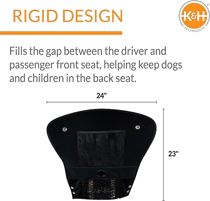 K&H Pet Products Dog Car Net, Pet Travel Safety Barrier, Auto Safety Organizer with Pocket & Mesh Vent Cover for Cars and SUV's, Car Divider for Safer Driving, Universal Bungee Cord Fit - 23 X 24in