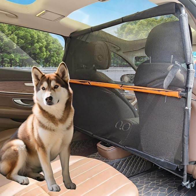 Dog Barrier for SUV - 50" Wide Escape-Proof Dog car Divider Back seat Barrier, Durable Nylon/PVC Mesh Net | Foldable Car Dog Barrier for Trucks, Mid-Sized Vehicles & SUVs