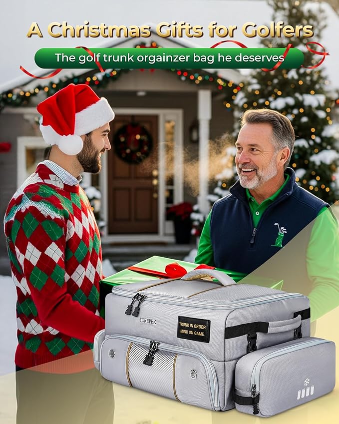 YOREPEK Upgraded Golf Trunk Organizer, Golf Gifts for Men, with Removable Insulated Pouch&Dust-Proof Protective Layer, Multi-Compartment fits 2 Pairs of Shoes, Golf Accessories