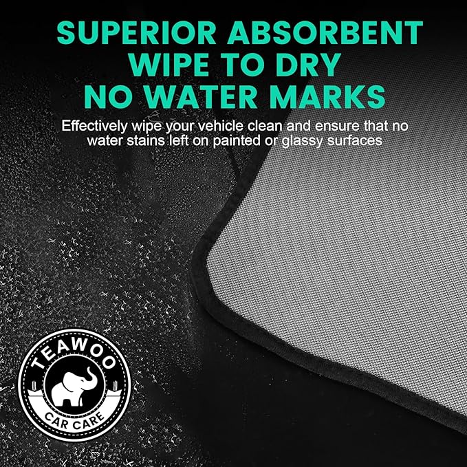TEAWOO 3-Pack Microfiber Towels for Cars (24" x 35"), Extra Large Super Absorbent Car Drying Towel, Drying Towel for Car & Trucks, Car Towels Drying with No Streaks & Scratches