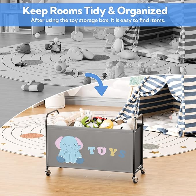 GRANNY SAYS Toy Box for Boys Girls, Extra Large Toy Chest Storage with Wheels, Metal Kids Toy Storage Organizer for Living Room Storage, 135L Toy Bins for Kids Organizer Stuffed Animals, Grey