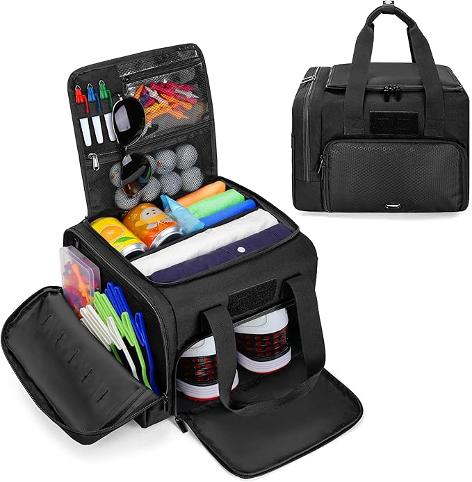 DSLEAF Small Golf Trunk Organizer Bag for Men & Women, Golf Car Locker with Bottom Shoe Space for A Pair of Shoes, Multiple Pockets for Balls, Tees, Cap, Gloves and Towels