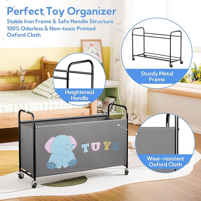GRANNY SAYS Toy Box for Boys Girls, Extra Large Toy Chest Storage with Wheels, Metal Kids Toy Storage Organizer for Living Room Storage, 135L Toy Bins for Kids Organizer Stuffed Animals, Grey