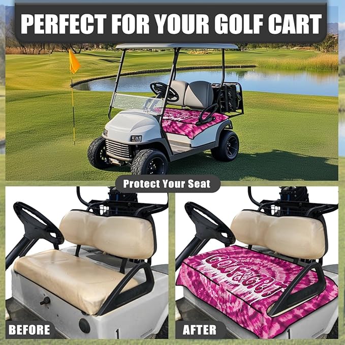 Universal Golf Cart Seat Cover with 4 Pockets Soft Golf Cart Seat Towel Blanket Fits 2-Seat Golf Carts