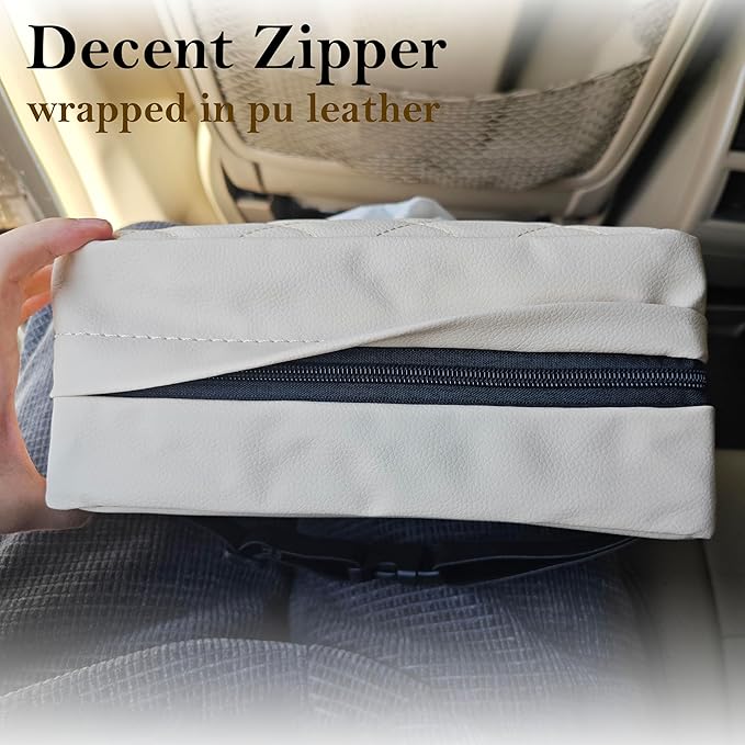 Car Tissue Holder for 120 Standard Tissue,Leather PU Tissues Box Cover for Car Backseat,Extra Large Rectangle Napkin Holder Soft Rectangular,Fits for Kleenex tissues,for Storage& Organization (Beige)