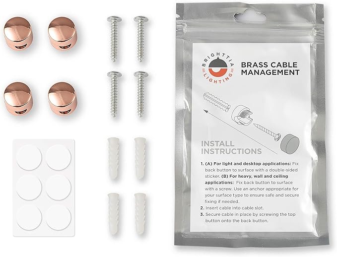 BRIGHTTIA Cable Clips - Premium Brass Cord Management for Home, Office & Car - Multipurpose Wire Holder Organizer - Sleek & Durable Design - Ideal Gift for Men, Women & Students - 4-Pack (Rose Gold)