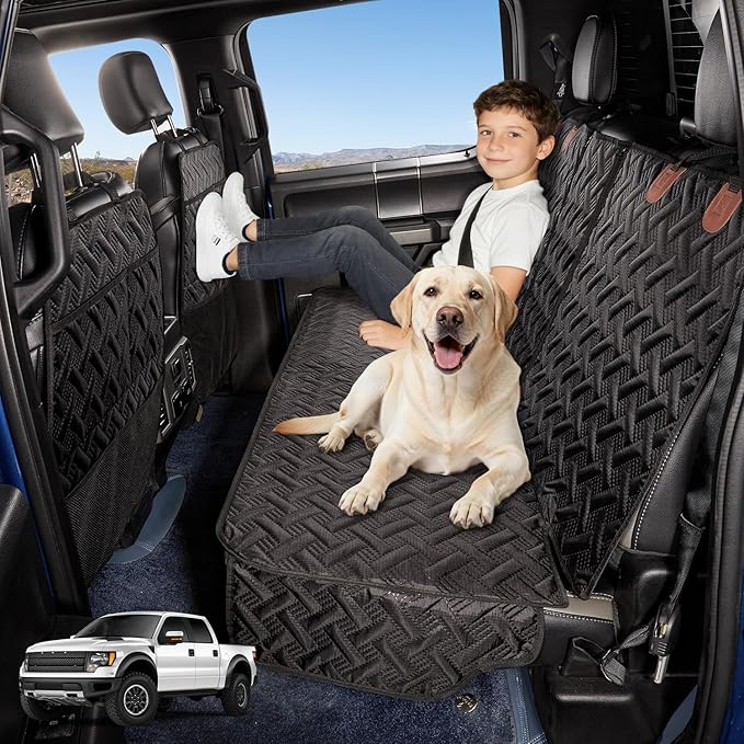 YJGF Dog Car Seat Cover for Back Seat Truck,Truck Back Seat Pet Cover for Dogs,Waterproof Scratchproof Rear Bench Seat Cover Protector (Black, XL)