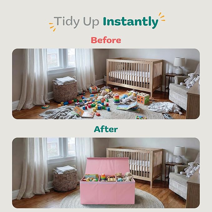 Extra Large Toy Storage Organizer with Lid - Sturdy, Collapsible Toy Chest Storage Box Design - Toys Bin with Dividers for Kids, Nursery, Bedroom, Playroom 37"x16"x14"