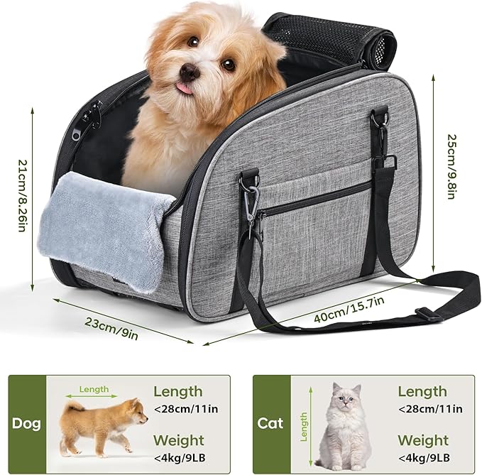 Dog Car Seat for Small Dog - Center Console Dog Car Seat with Double Protection Safety Belt and Non-Slip Bottom, Portable Pet Booster Seat with Washable Cushion & Storage Pocket, Grey