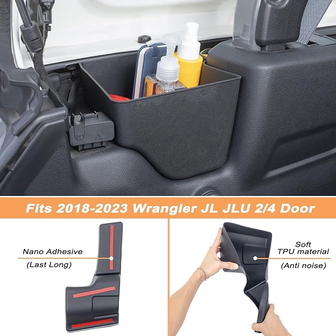 Drive Side Wheel Well Storage Bin Rear Trunk Organizer Tray Compatible with 2018-2022 2023 Jeep Wrangler JL JLU 2/4-Door Accessories Rear Trunk Cargo Extra Storage(Soft TPU Material, Anti Noise)