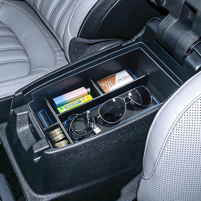TACORBO Center Console Organizer Compatible with Ford Escape 2020-2025 2026 and 2021-2024 2025 2026 Bronco Sport Accessories, CX430 4-Door Insert Tray, Armrest Secondary Storage Box, Blue Trim