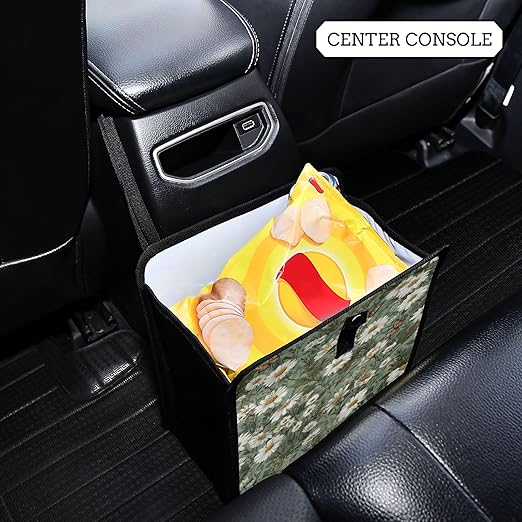 Car Trash Can Organizer Bin with Adjustable Strap for Back Front Seat Console Waterproof Leakproof Collapsible Portable 11 Inch Summer Daisy Butterfly Green