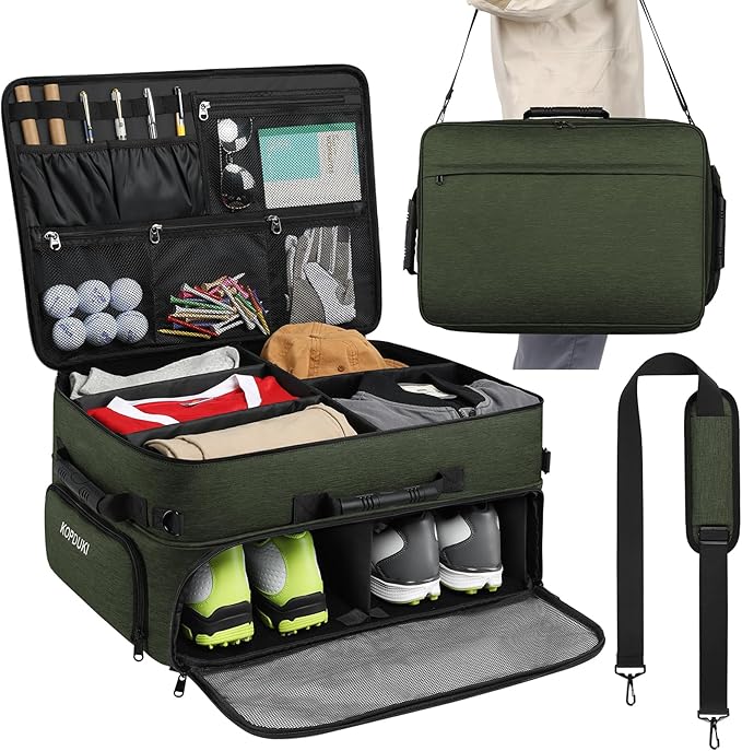 Extra Large Golf Trunk Organizer, Golf Gifts for Men Golfers, 20"x 14"x 10" 2 Layer Golf Trunk Organizer for Car, Water-resistant with Ventilated Compartment for 2 Pair Shoes and More Golf Accessories
