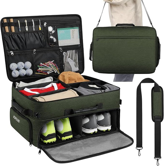 Extra Large Golf Trunk Organizer, Golf Gifts for Men Golfers, 20"x 14"x 10" 2 Layer Golf Trunk Organizer for Car, Water-resistant with Ventilated Compartment for 2 Pair Shoes and More Golf Accessories