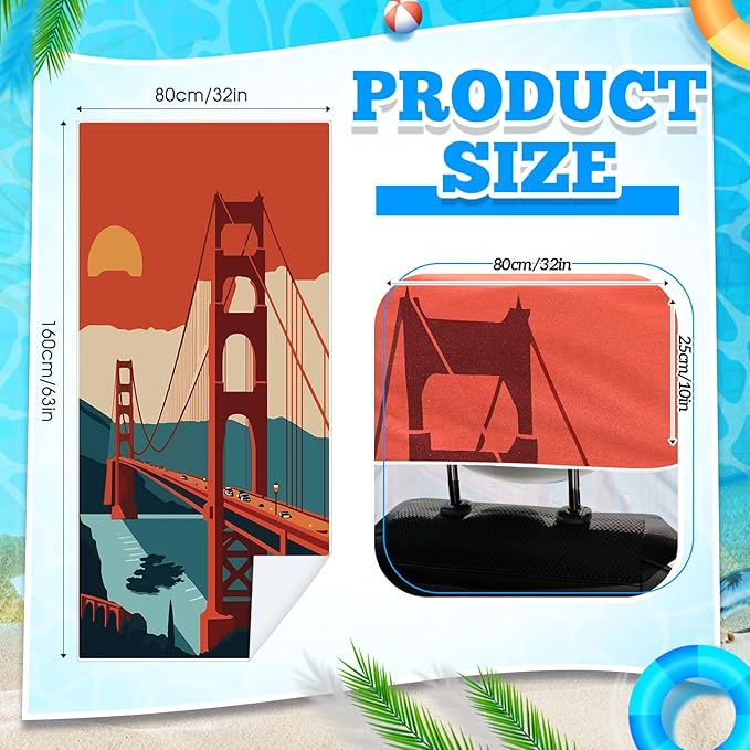 Hahafelt 2 Pack Car Seat Towel Covers with Storage Bag 63 x 32 Inch Athletic Running Towel Seat Sweat Washable Non Slip Cover Gift for Car Outdoor Sport Activities (Golden Gate Bridge)