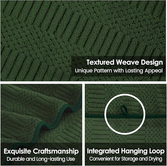 JML Microfiber Bath Towels Set of 4, Large Bathroom Towel for Adult, 30" x 60", Soft, Super Absorbent and Fast Drying, Use for Hair Wrap, Sport, Fitness, Yoga, Diamond Cross Grid Olive-Green