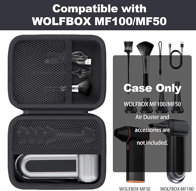 khanka Case for WOLFBOX MF100 /MF50/MF60 /MF70 Electric Air Duster,Hard Storage Bag Compatible with Wolfbox MF100 MF60 Compressed Air Duster and Accessories,Case Only (Black)