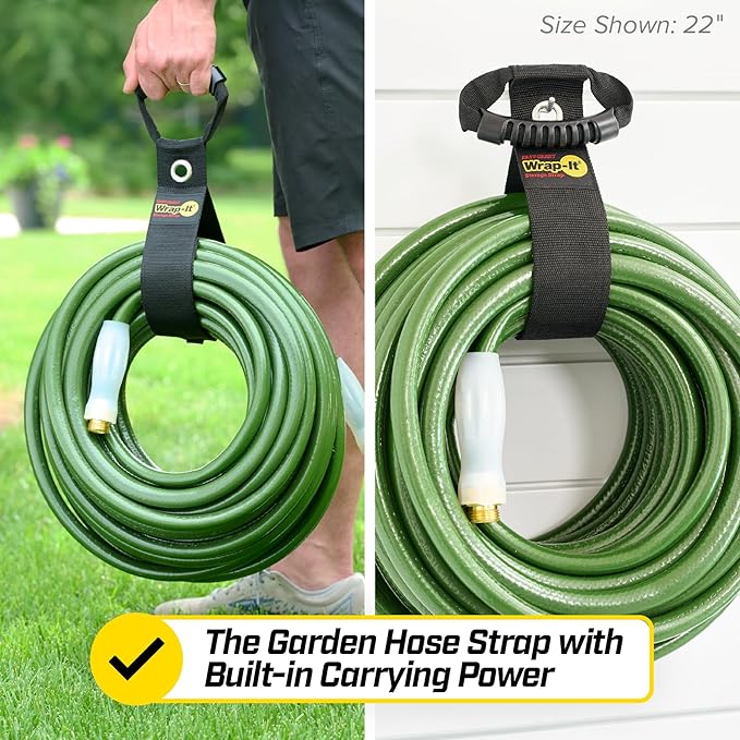 Easy-Carry Wrap-It Storage Straps - 17" (2-Pack) Black with Grommet - Extension Cord Organizer with a Handle for Cable and Hose Storage