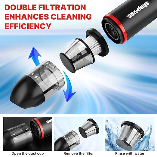 Shop-Vac 2-in-1 Car Vacuum & Air Duster, 14000Pa Blow/Suction Portable Cordless Vacuum, Mini Blower, Handheld & Lightweight with 6 Nozzles, Type-C Rechargeable for Auto/Home/Office