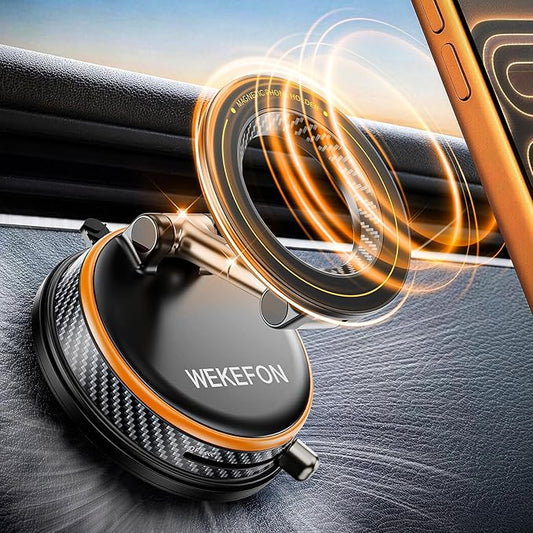 Upgraded Car Phone holder for Magsafe [120LBS Suction Cup & 3000gf Magnet ] 1100° Adjustable Vacuum Magnetic Phone Holders for Your Car, Dashboard Car Mount Bracket for iPhone & Android, Carbon Fiber