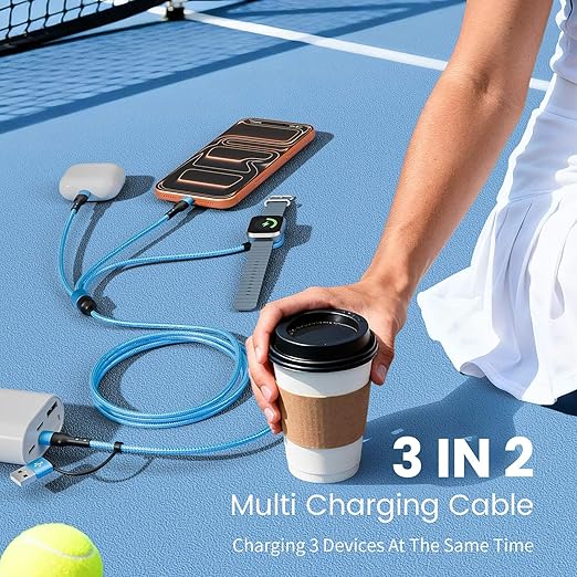 [2Pack,5FT] Travel Essentials, 3 in 2 USB A/C Cable to iPhone 17 Charger/iWatch Charger/IP, Braided Multi Charging Cable Cord, RV Camping Essentials, Designed for iWatch Series & iPhone17-11/iPad