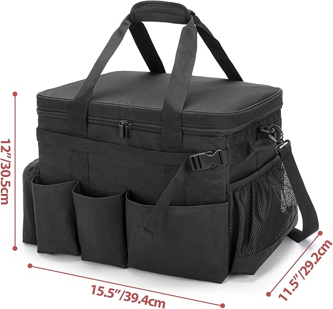 Large Grill Caddy with Lid, BBQ and Picnic Bag Organizer with Paper Towel Holder, Tailgating Accessories Basket for Barbecue Utensil & Camping Gear Must Haves, Black, Bag Only