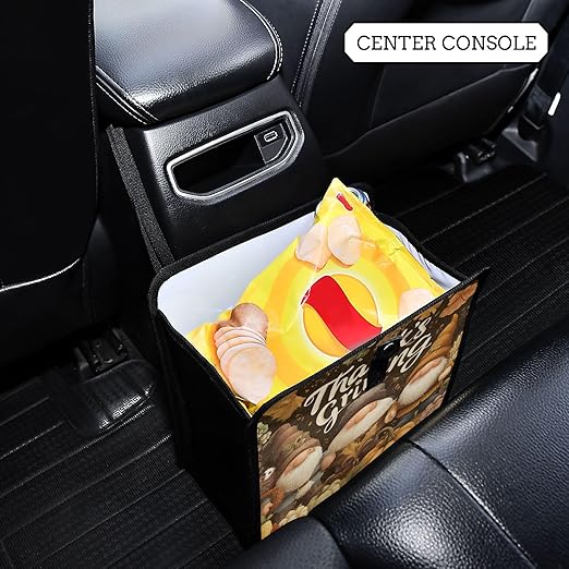 Car Trash Can Organizer Bin with Adjustable Strap for Back Front Seat Console Waterproof Leakproof Collapsible Portable 11 Inch Autumn Gnomes Pumpkin Brown
