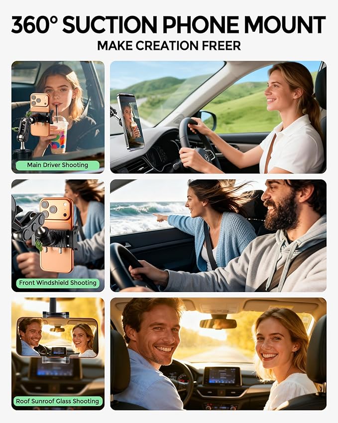 leepiya Phone Mount for car, 360° Adjustable Dashboard Windshield Car Phone Holder Mount, Ultra-Durable Metal,car Mount for Camera vlogging, Car Phone Mount for iPhone Samsung All Smartphones