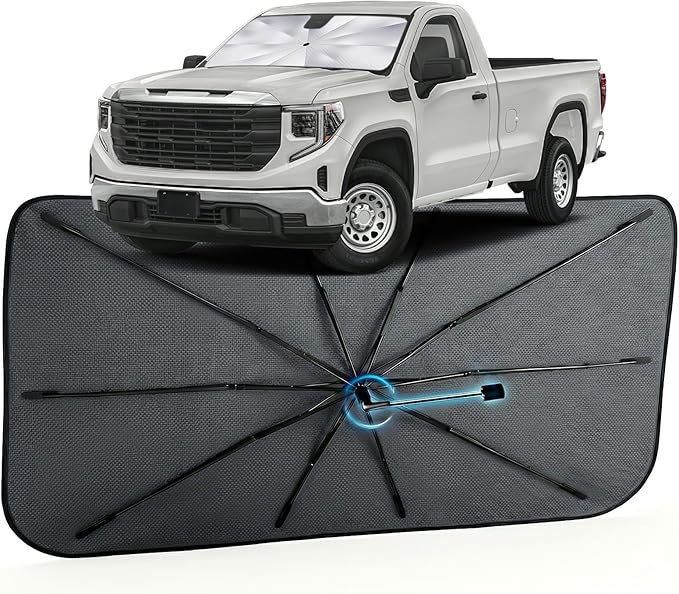 Car Windshield Sun Shade for GMC Sierra 1500 2500 3500 2019-2026 –[Reflective Coated Fabric] Sunshade Umbrella for Front Window, Car Shades Sun Visor Keep Car Cool and Protects Interior, 1:1 Exact Fit