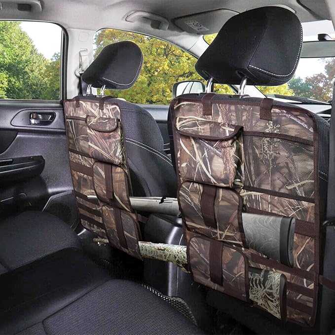 2 Pack Tactical Seat Back Gun Racks, Truck Gun Rack for Hunting Gear, Camo Gun Holder for Car with Molle Panel, Automotive Gun Racks for Hunting Rifles/Shotguns, Hunting Gift for Men