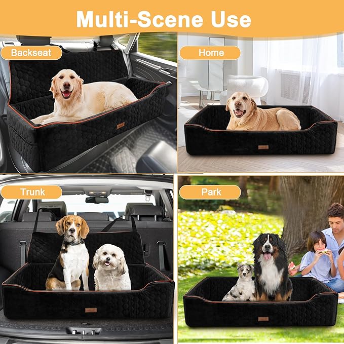 Dog Car Seat for Large Dogs Under 100LBS,Pet Booster Back Seat Removable Washable Pet Travel Safety with Safety Tethers & Storage Pocket (Black)