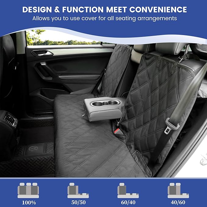 ALLANSING Back Seat Cover for Large SUVs/Trucks Rear Split Bench - Heavy-Duty 900D Waterproof Non-Slip Car Seat Protector for Messy Kids & Drooling Dogs, Easy Clean(Black)