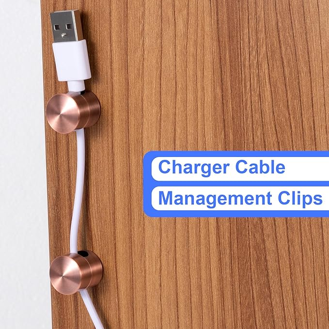 SmallCat 3 Sets Charger Holders for Cords, Adjustable Cable Anchor Holders, Adhesive Metal Cord Clips, Cable Management Wire Organizers for Desk, Office, Nightstand - White, Silver, Red Bronze