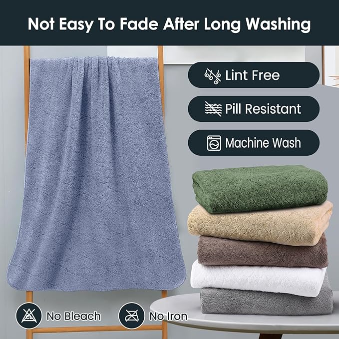 JML Bath Towels, Pack of 4, 30"x60", Large Microfiber Towel Set, Ultra Soft, Super Absorbent, Fast Drying, Perfect for Suana, Shower, Pool, Sport, Travel, Fitness, SPA,Yoga, Coral Fleece - Blue