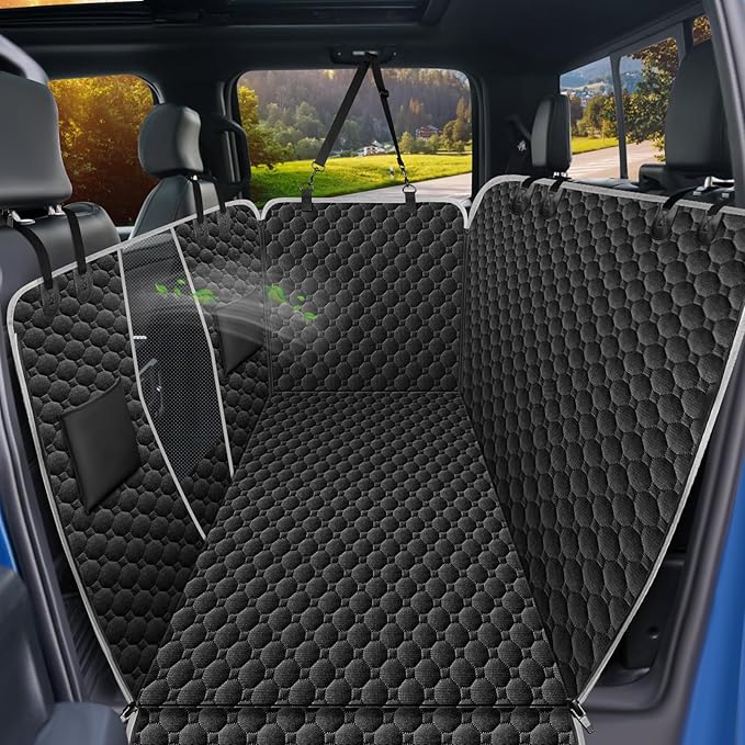 Mancro Dog Hammock for Truck with Flip Up Rear Seats, Waterproof Truck Dog Seat Cover Back Seat with Mesh Window, Compatible with F150, Chevy Silverado & RAM, Black